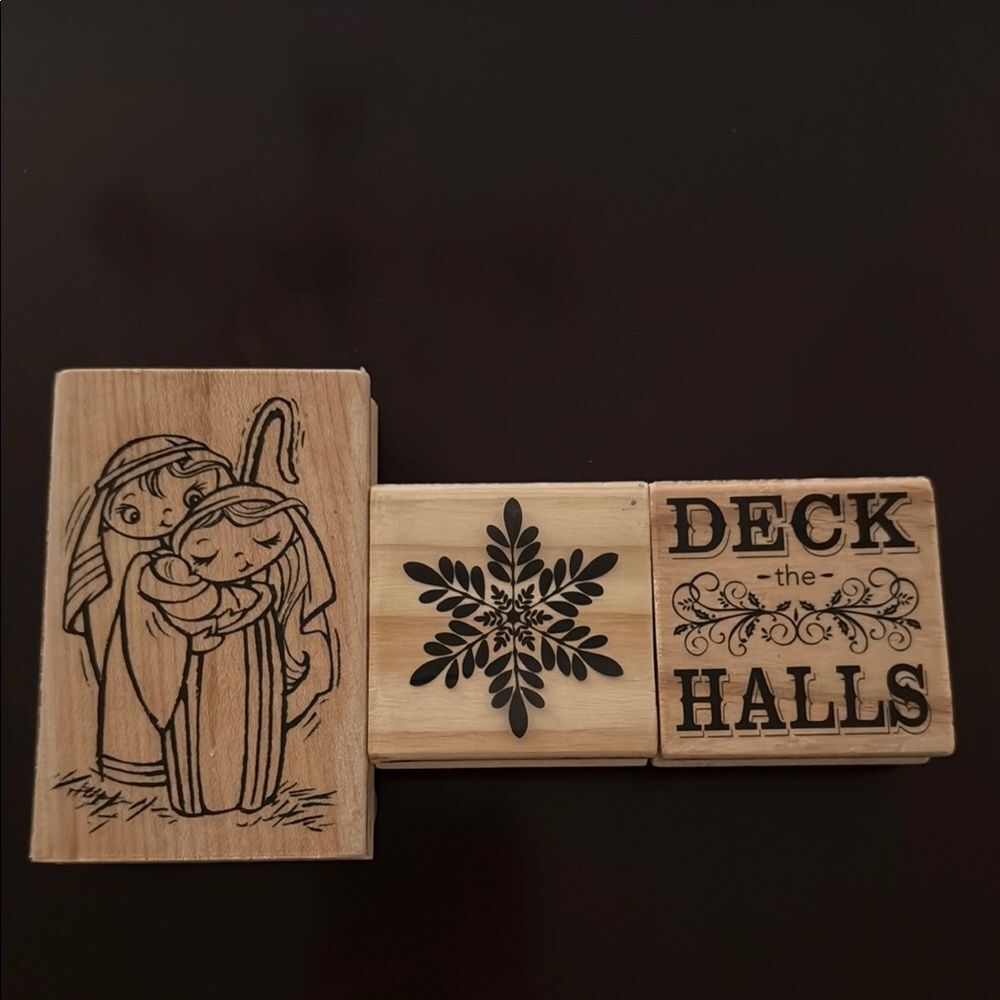Christmas Stamps Set of 3 Snowflake Mary Joseph Jesus Deck the Halls